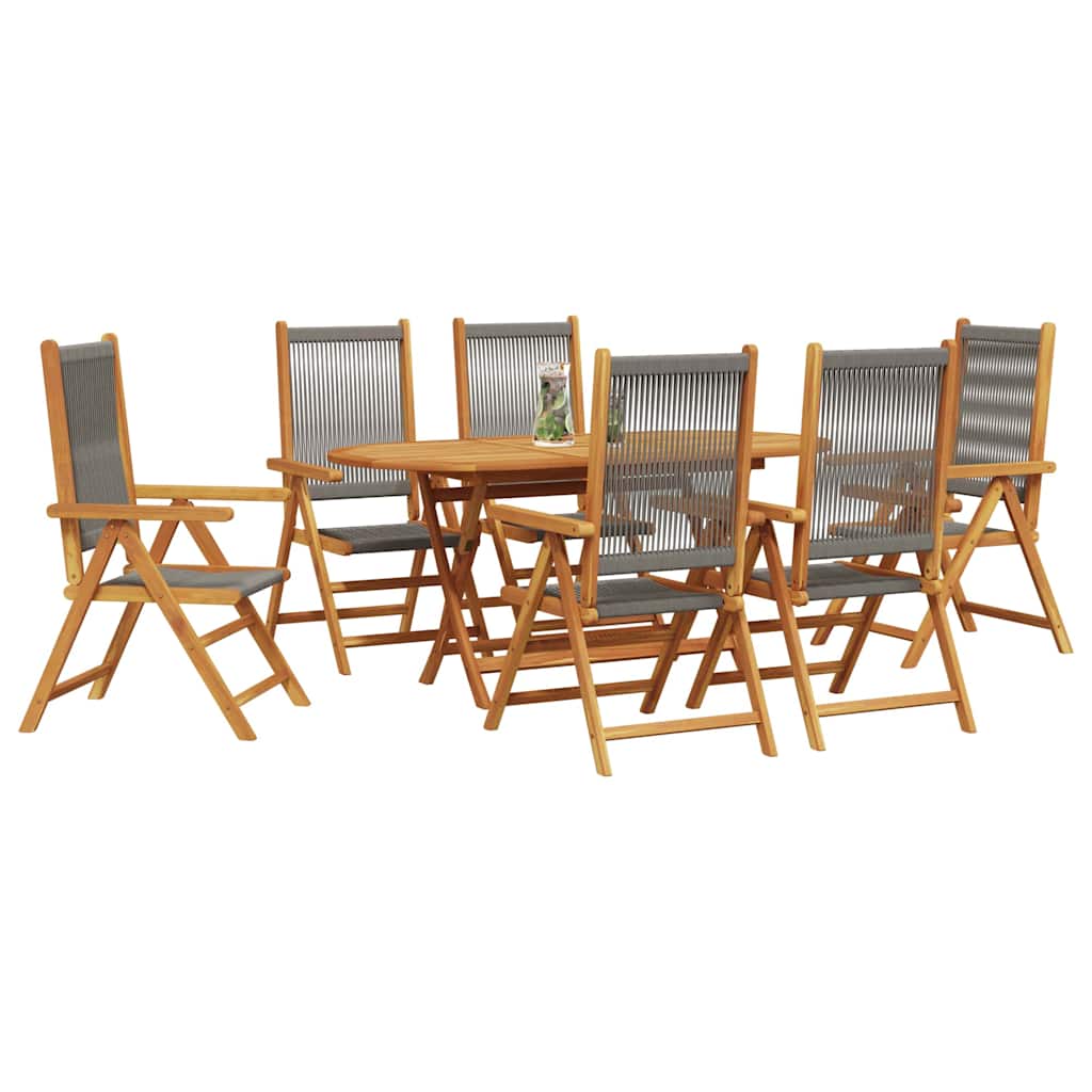 Garden Dining Set 7 pcs Grey Solid acacia wood and poly rattan