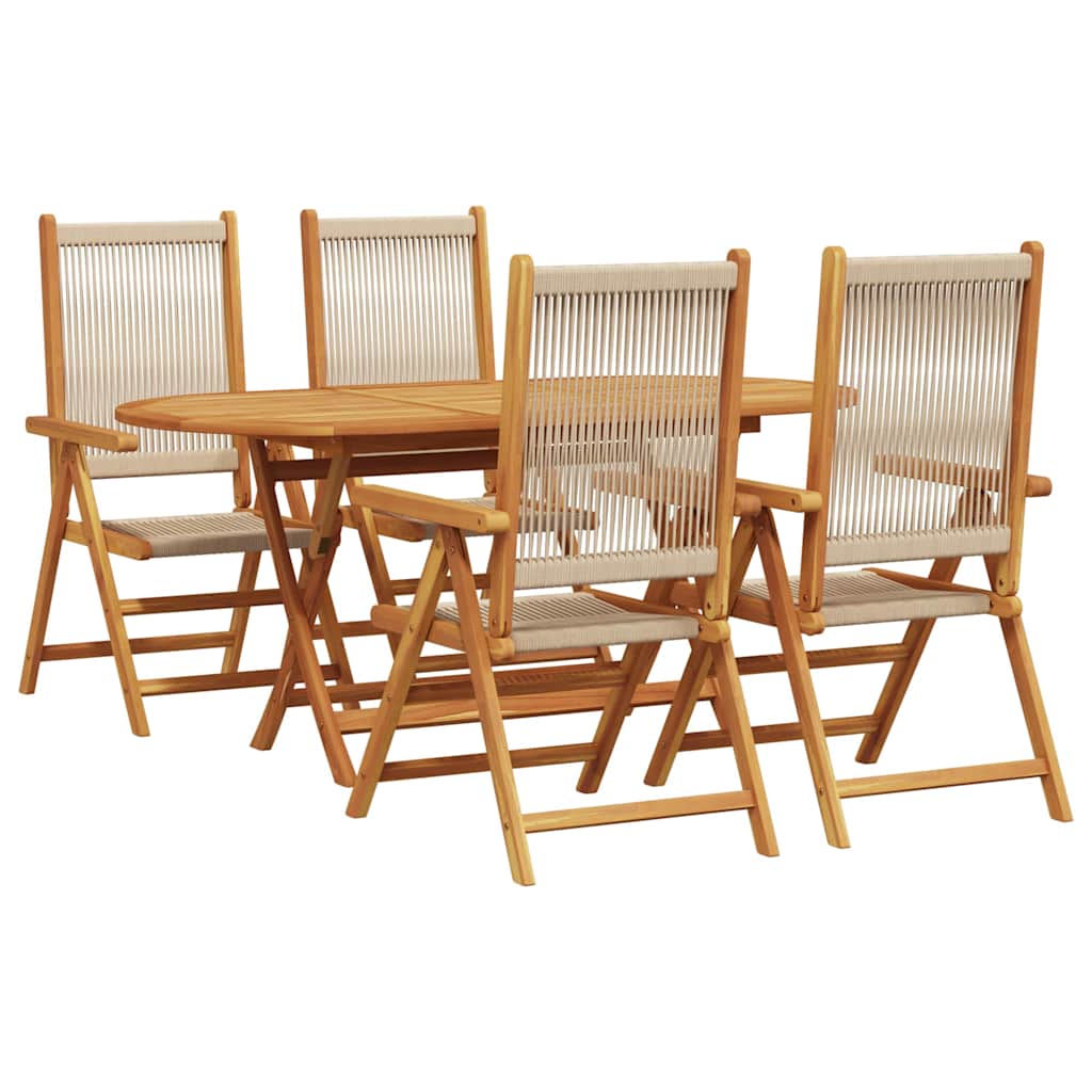 Garden Dining Set 5 pcs Beige Solid acacia wood and poly rattan