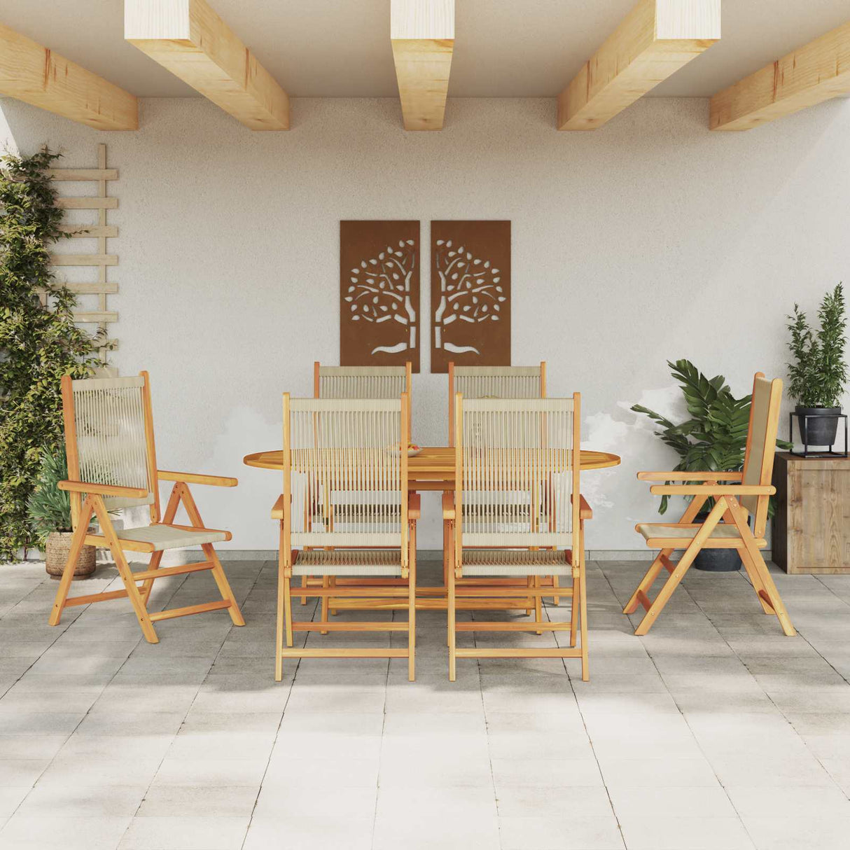Garden Dining Set Folding 7 pcs Beige Solid Acacia Wood