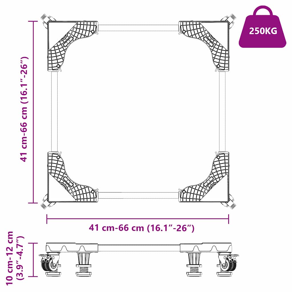Washing Machine Base Grey 66 x 66 x 12 cm Stainless Steel