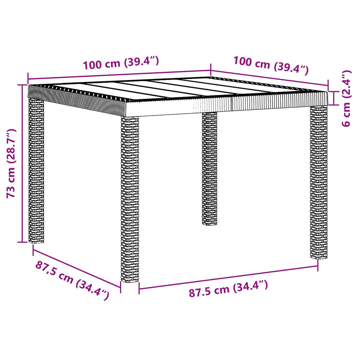 Garden Table Brown 100 x 100 x 73 cm Poly Rattan