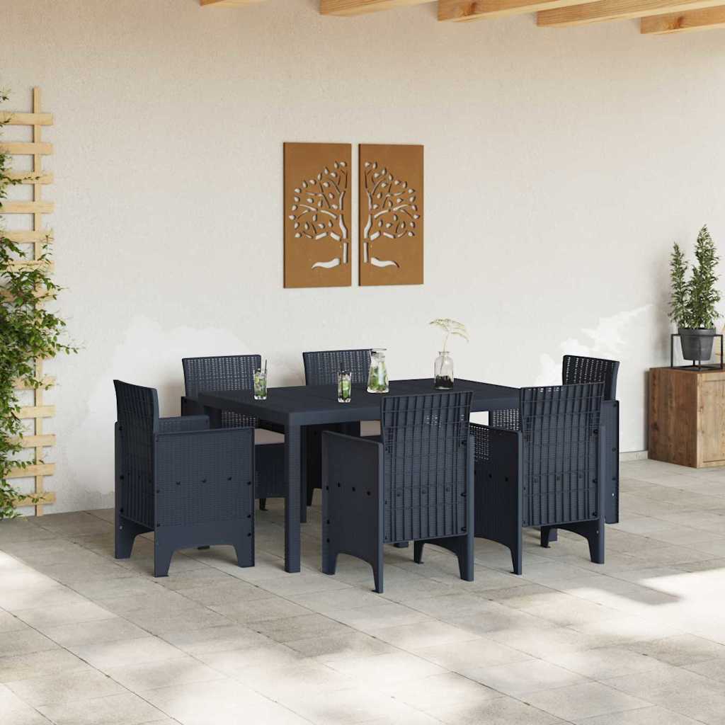 Garden Dining Set 7 pcs Anthracite Polt rattan