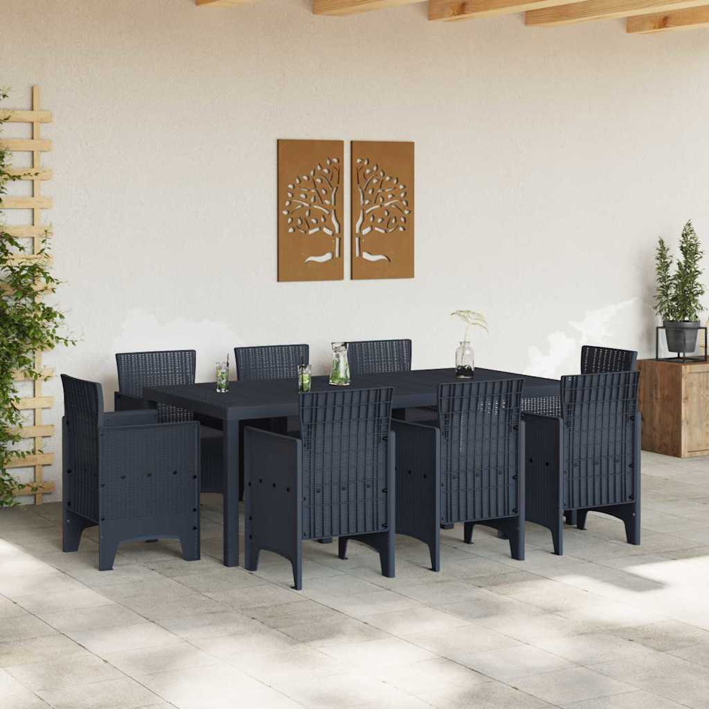 Garden Dining Set 9 pcs Anthracite Polt rattan