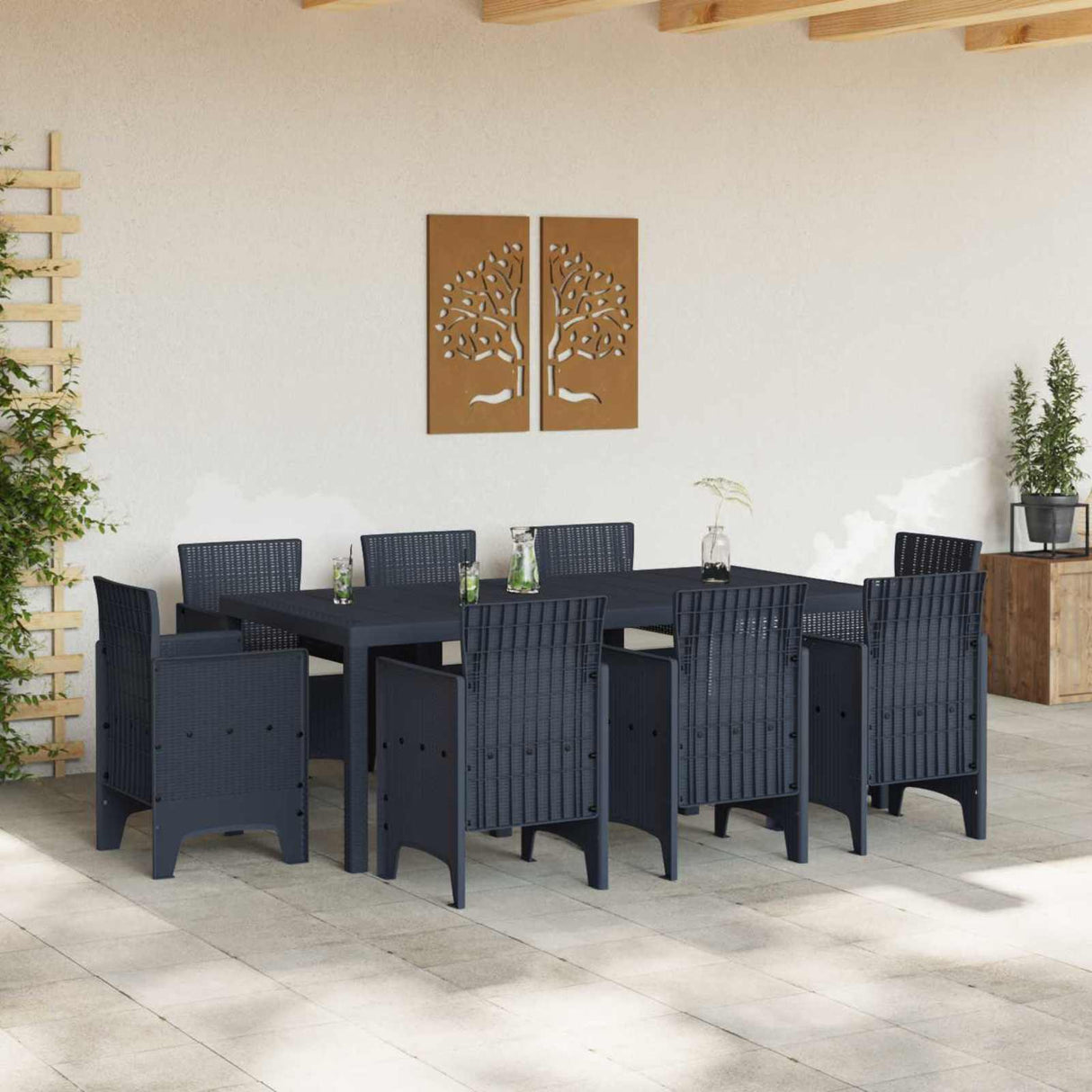 Garden Dining Set 9 pcs Anthracite Polypropylene