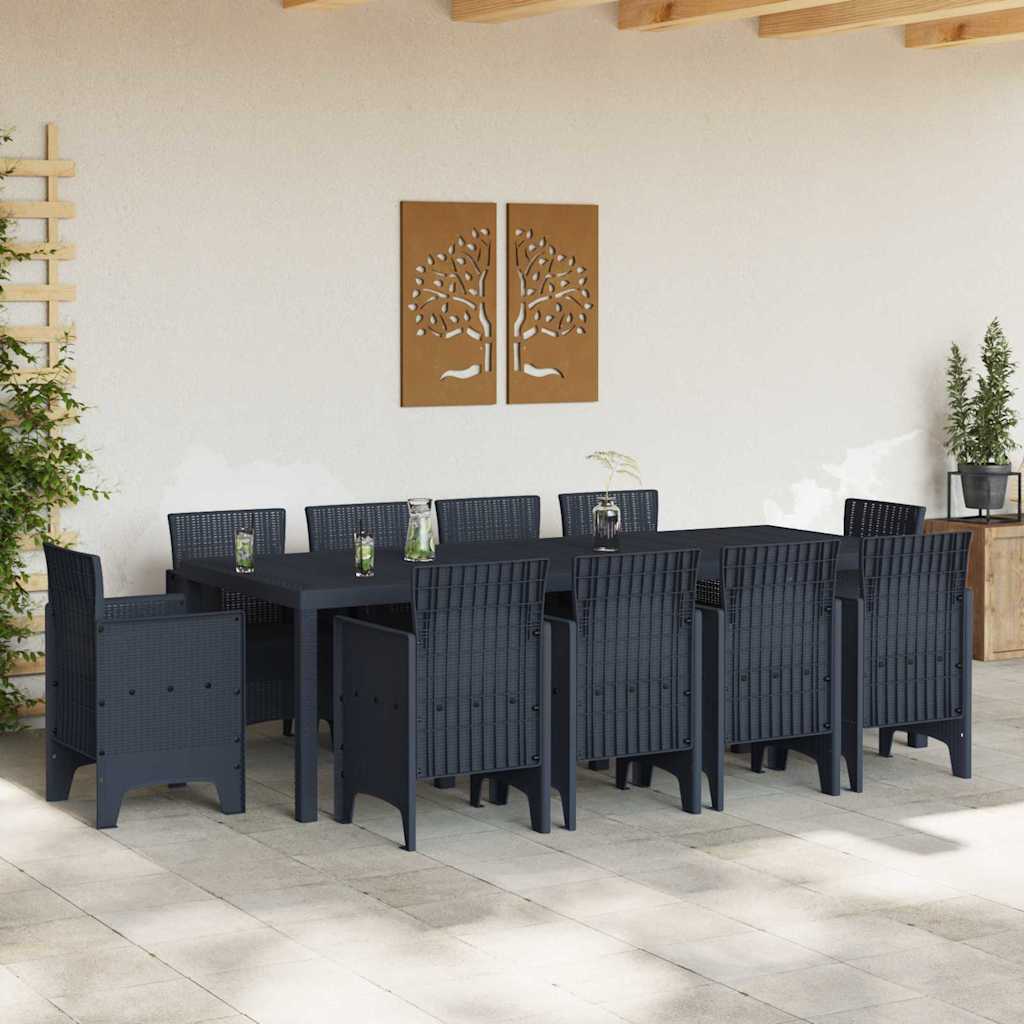 Garden Dining Set 11 pcs Anthracite Polt rattan