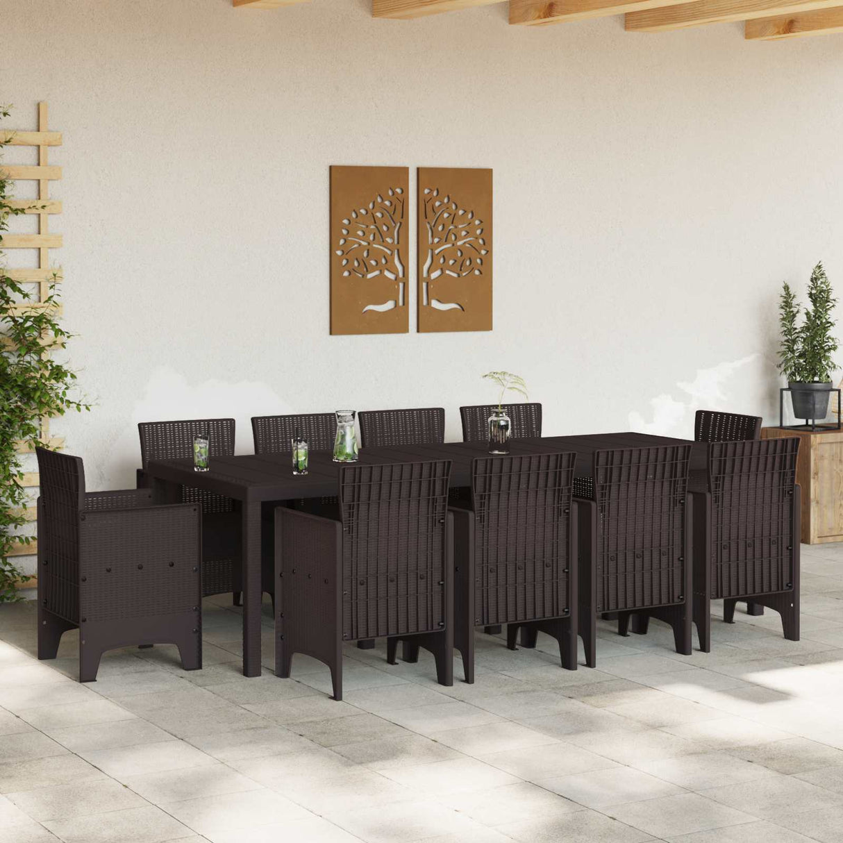 Garden Dining Set 11 pcs Brown Polypropylene