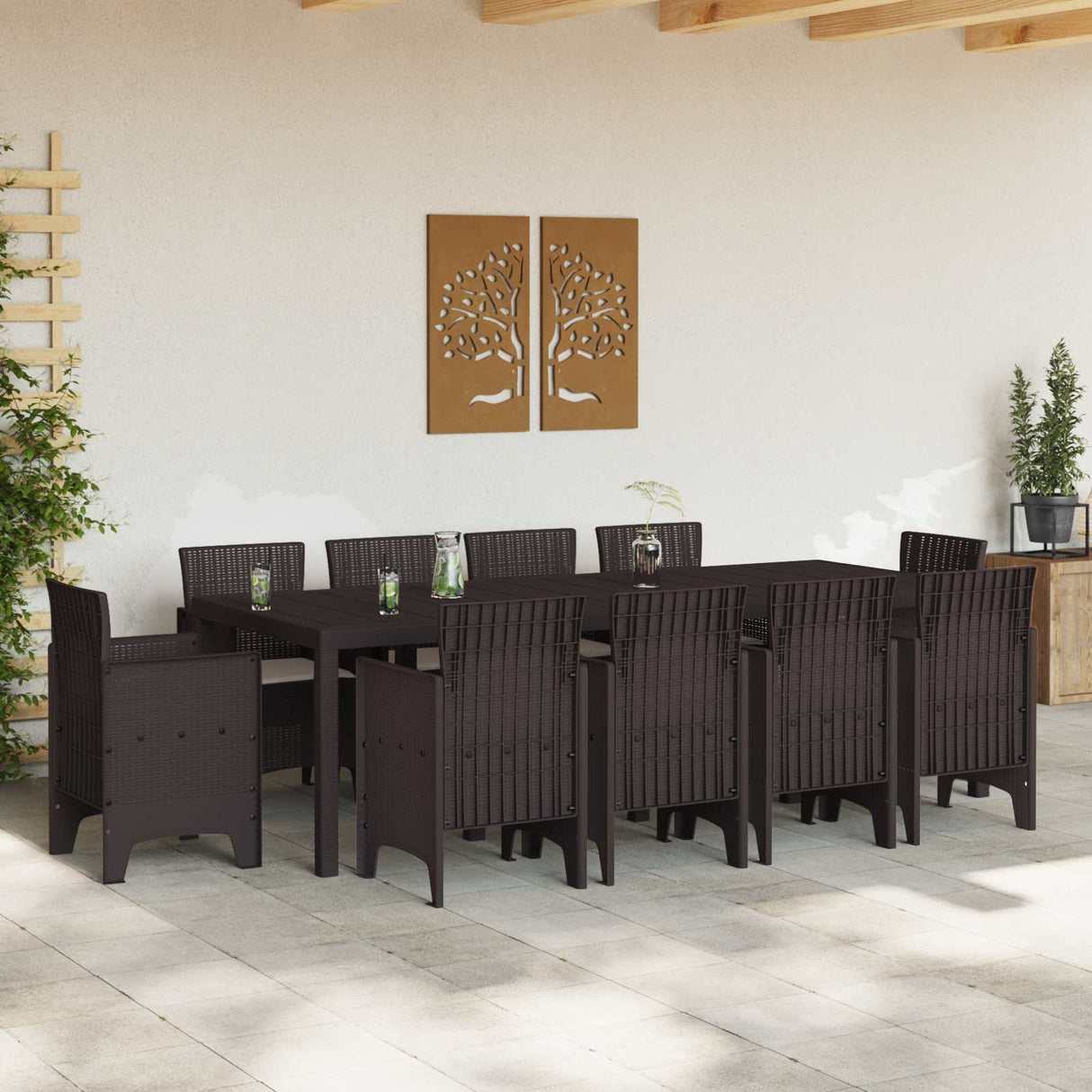 Garden Dining Set 11 pcs Brown Polypropylene