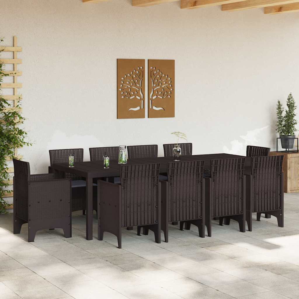 Garden Dining Set 11 pcs Brown Polt rattan