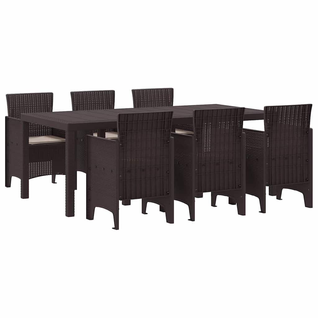 Garden Dining Set 7 pcs Brown Polt rattan