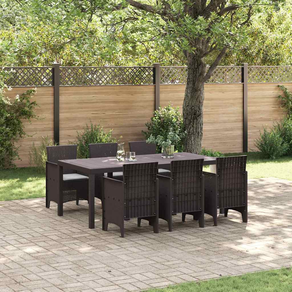 Garden Dining Set 7 pcs Brown Polt rattan