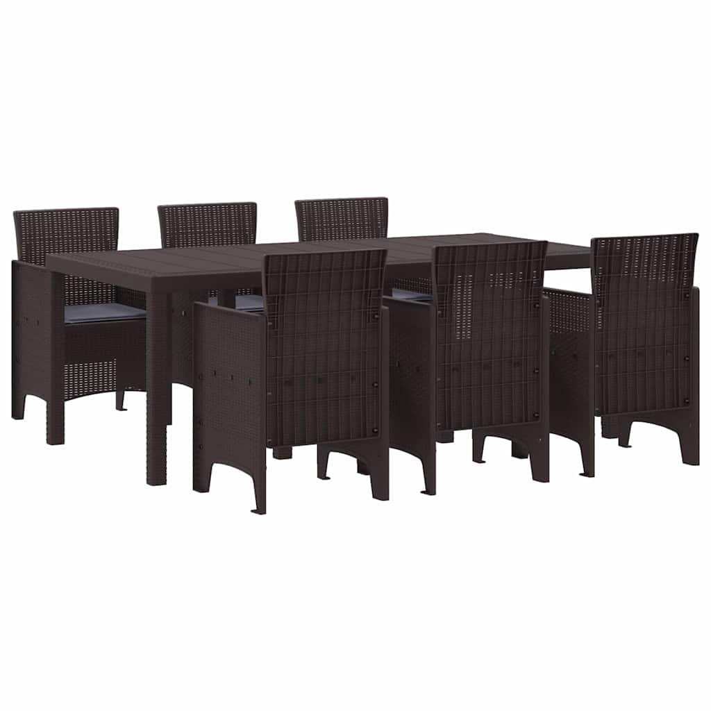 Garden Dining Set 7 pcs Brown Polt rattan