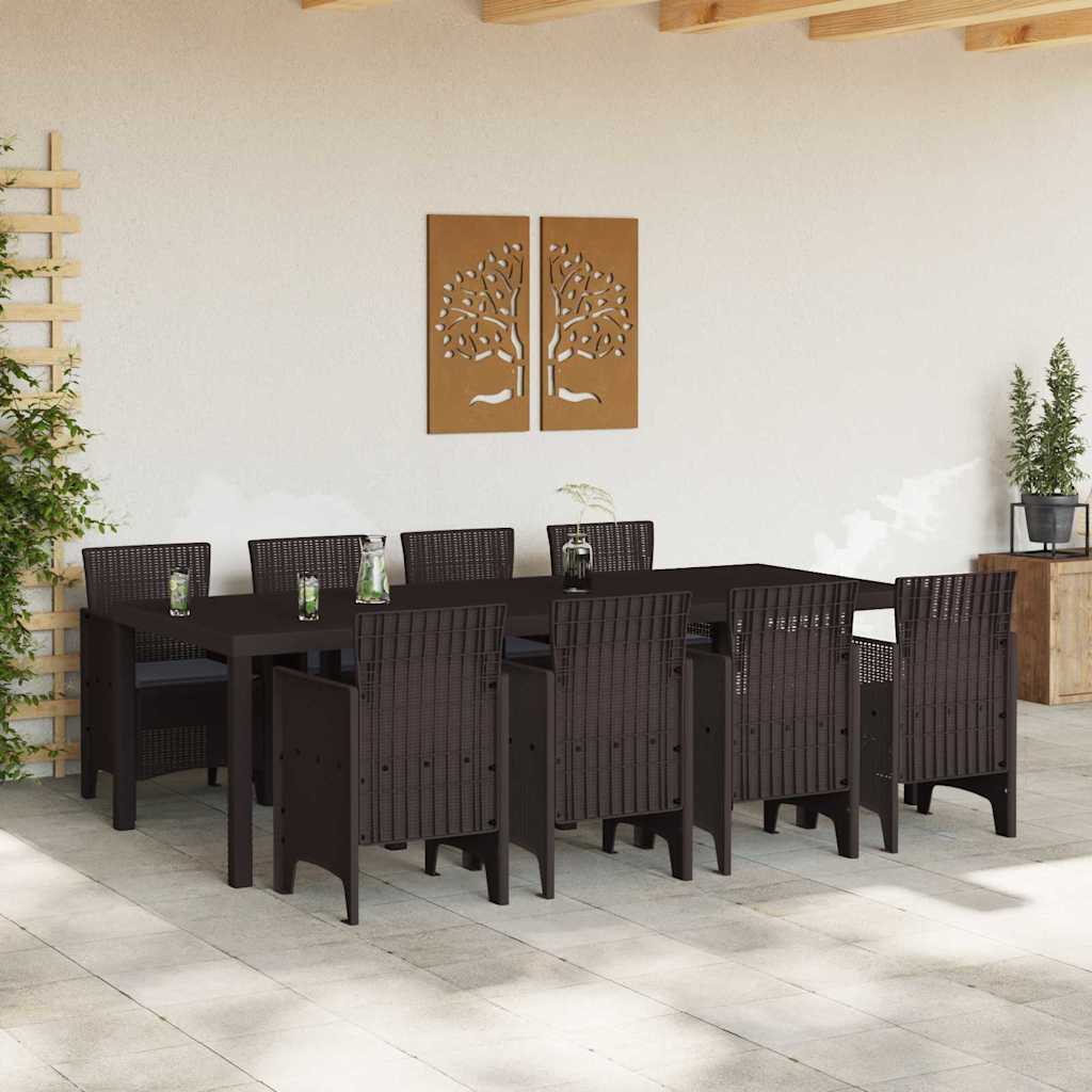 Garden Dining Set 9 pcs Brown Polt rattan