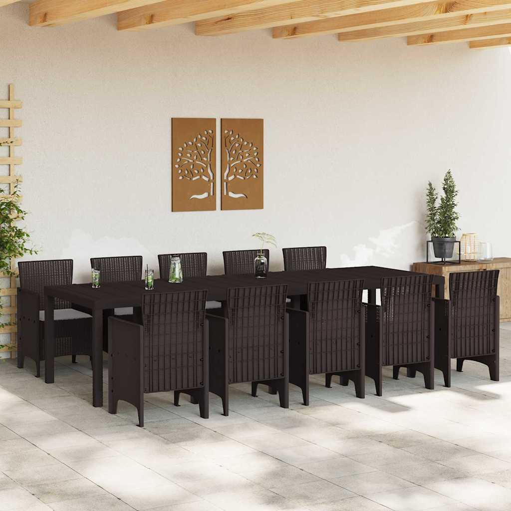 Garden Dining Set 11 pcs Brown and Light grey Poly rattan