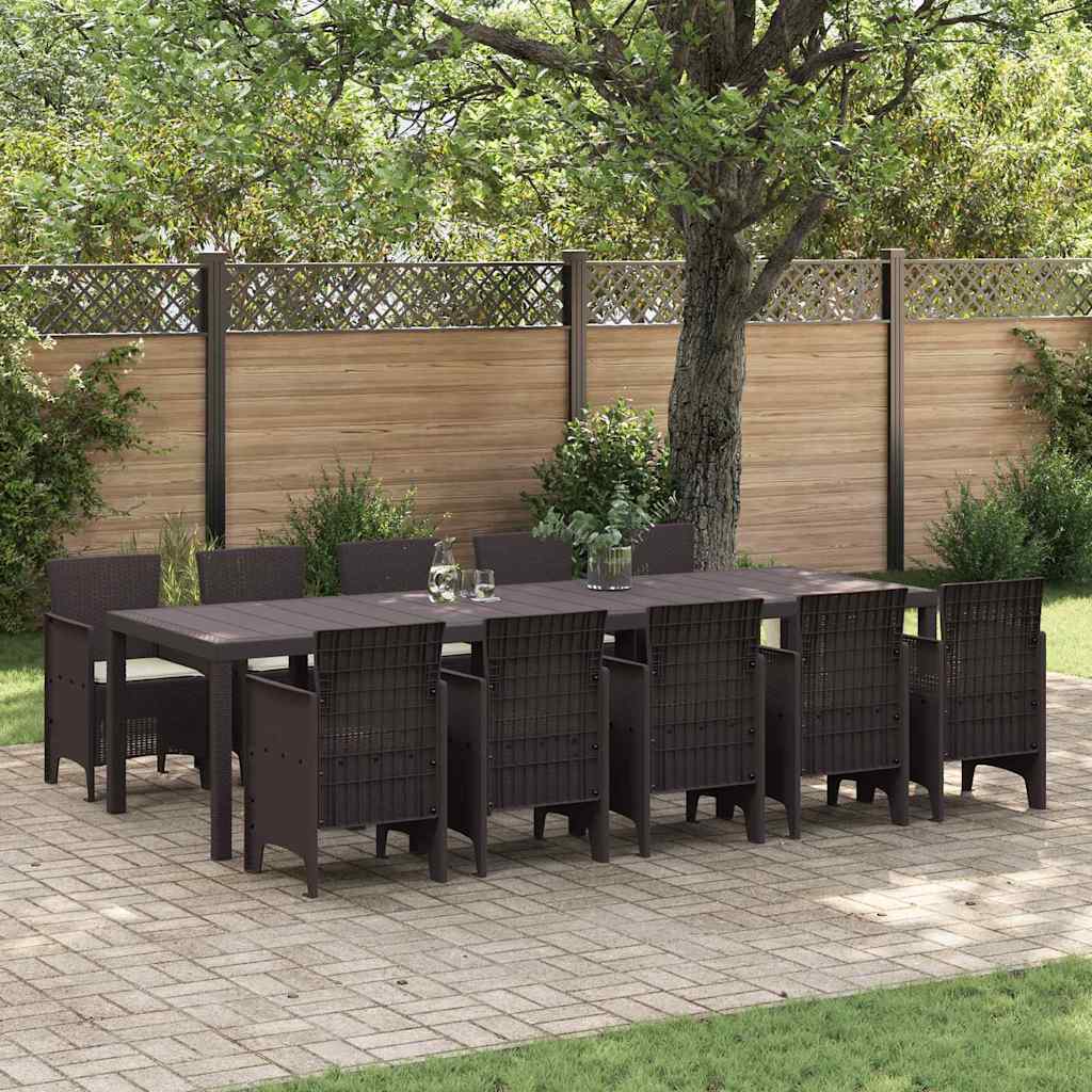 Garden Dining Set with Cushion 11 pcs Brown and Cream Rattan