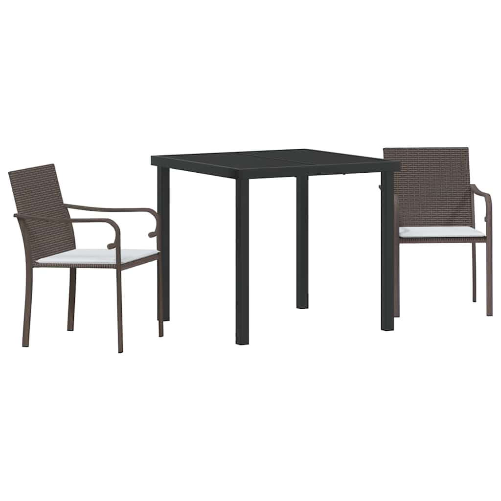 Garden Dining Set 3 pcs Brown and Black PE Rattan