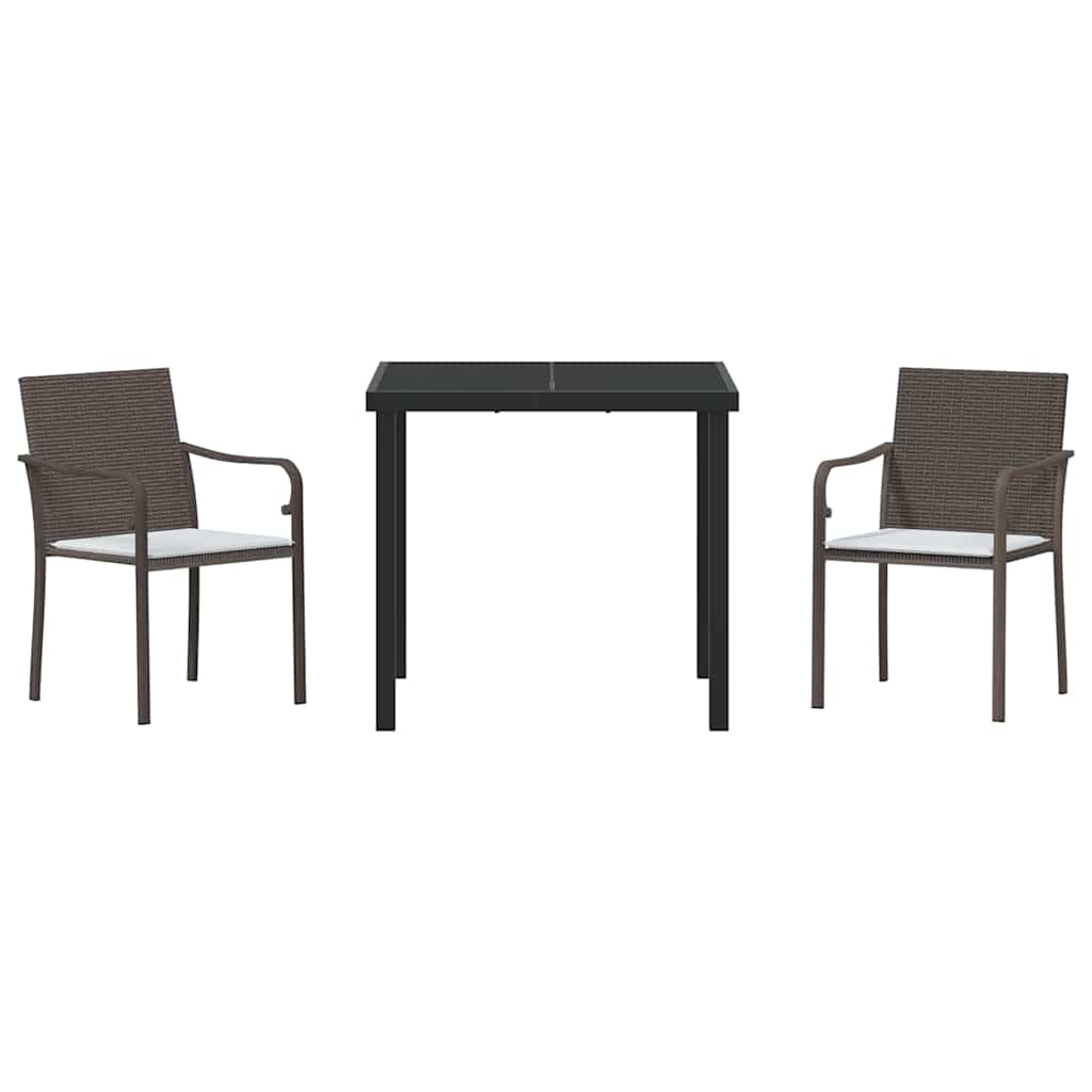 Garden Dining Set 3 pcs Brown and Black PE Rattan