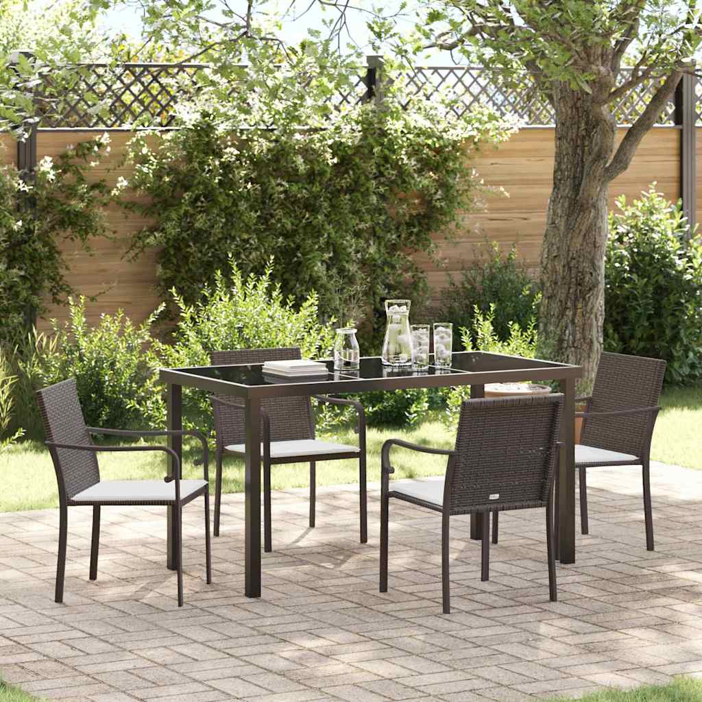 Garden Dining Set 5 pcs Brown and Black PE Rattan
