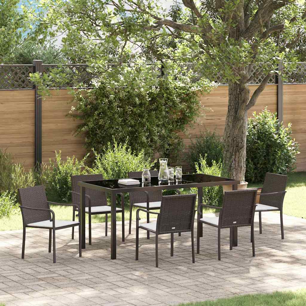Garden Dining Set 7 pcs Brown and Black PE Rattan