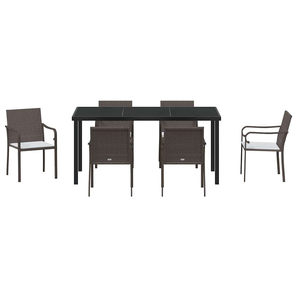 Garden Dining Set 7 pcs Brown and Black PE Rattan