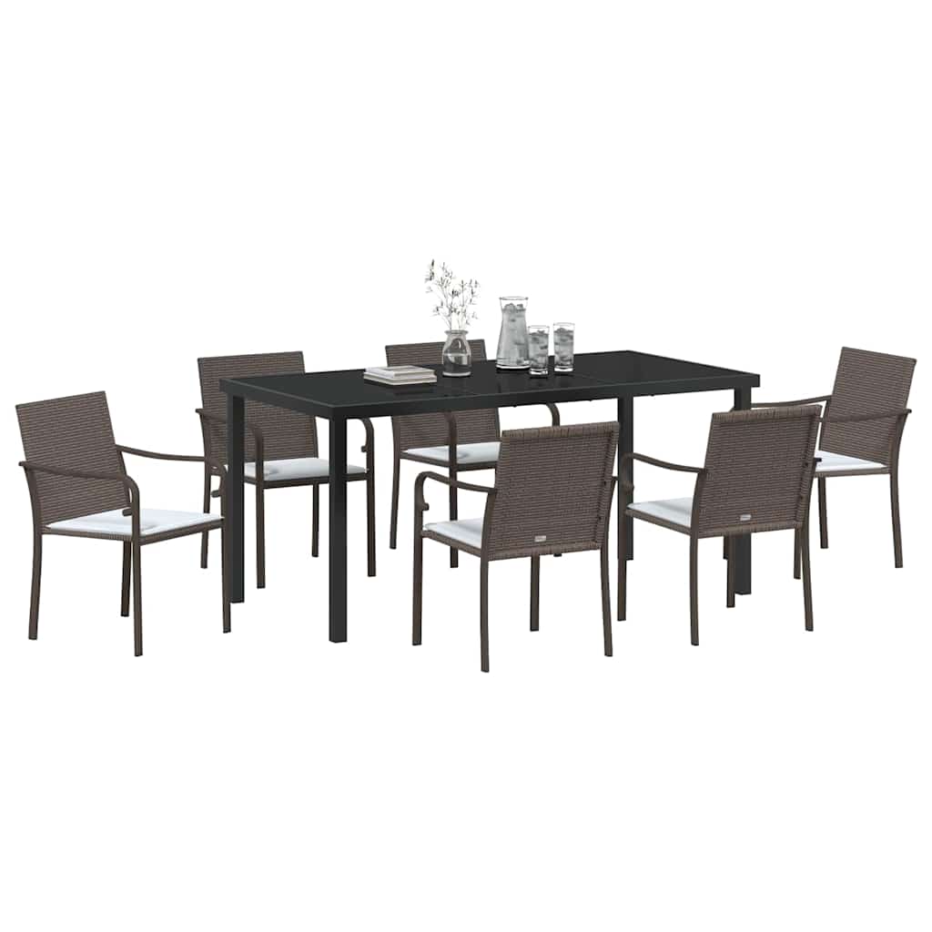 Garden Dining Set 7 pcs Brown and Black PE Rattan