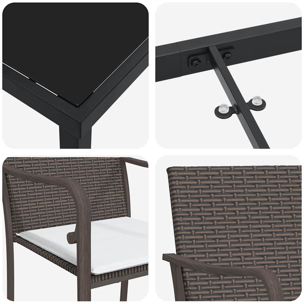 Garden Dining Set 7 pcs Brown and Black PE Rattan