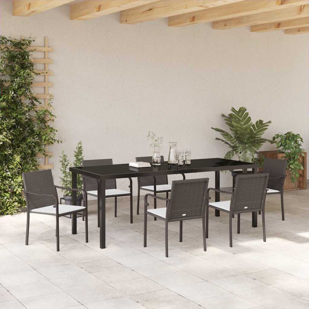 Garden Dining Set 7 pcs Brown and Black PE Rattan