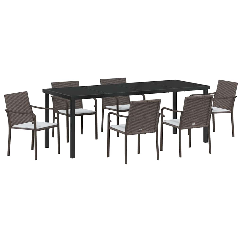 Garden Dining Set 7 pcs Brown and Black PE Rattan