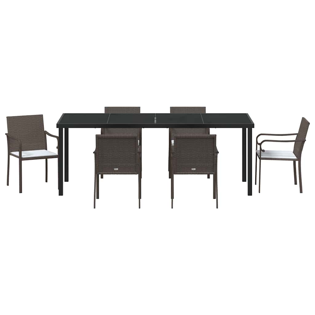 Garden Dining Set 7 pcs Brown and Black PE Rattan