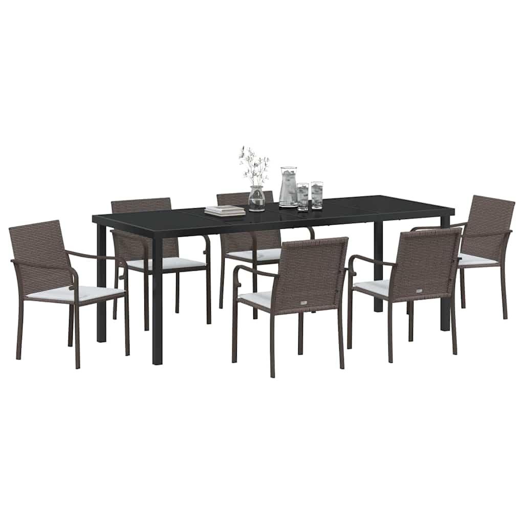 Garden Dining Set 7 pcs Brown and Black PE Rattan