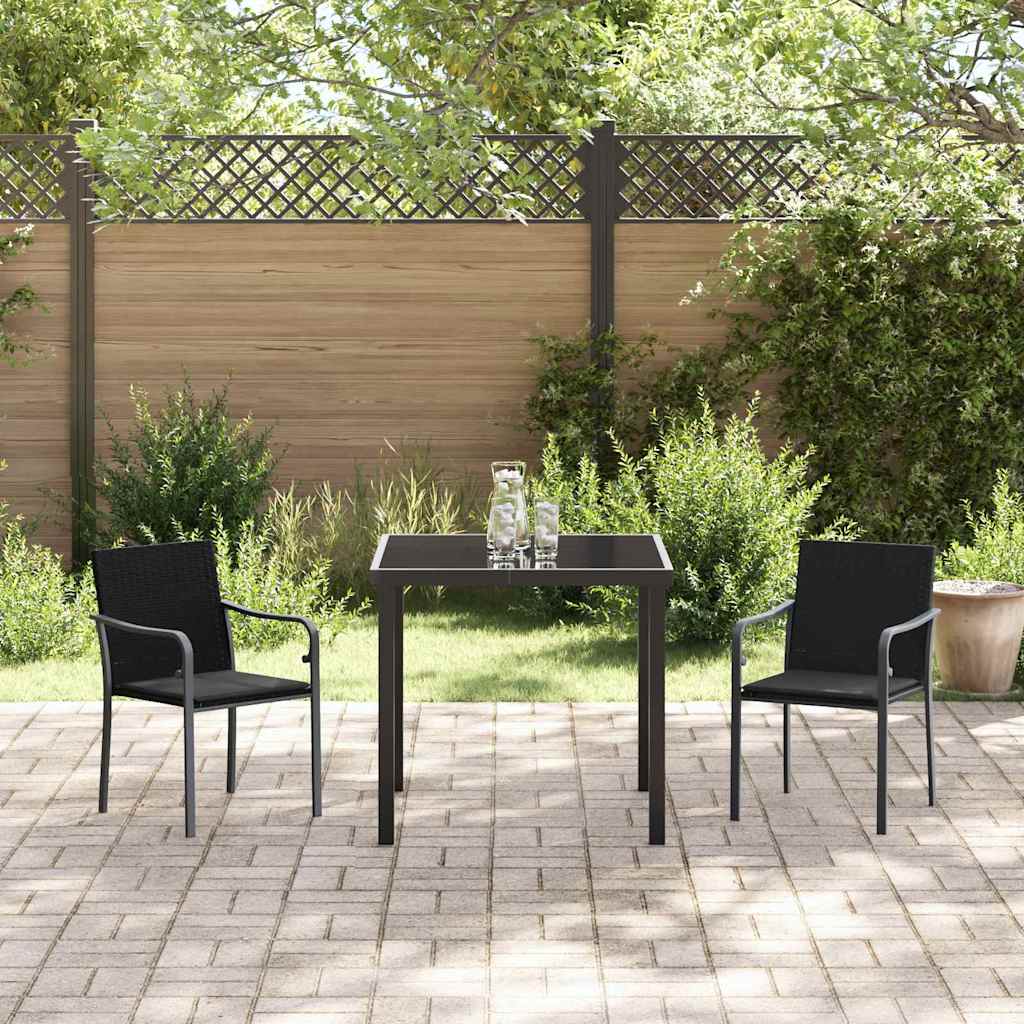 Garden Dining Set 3 pcs Black and Grey PE Rattan