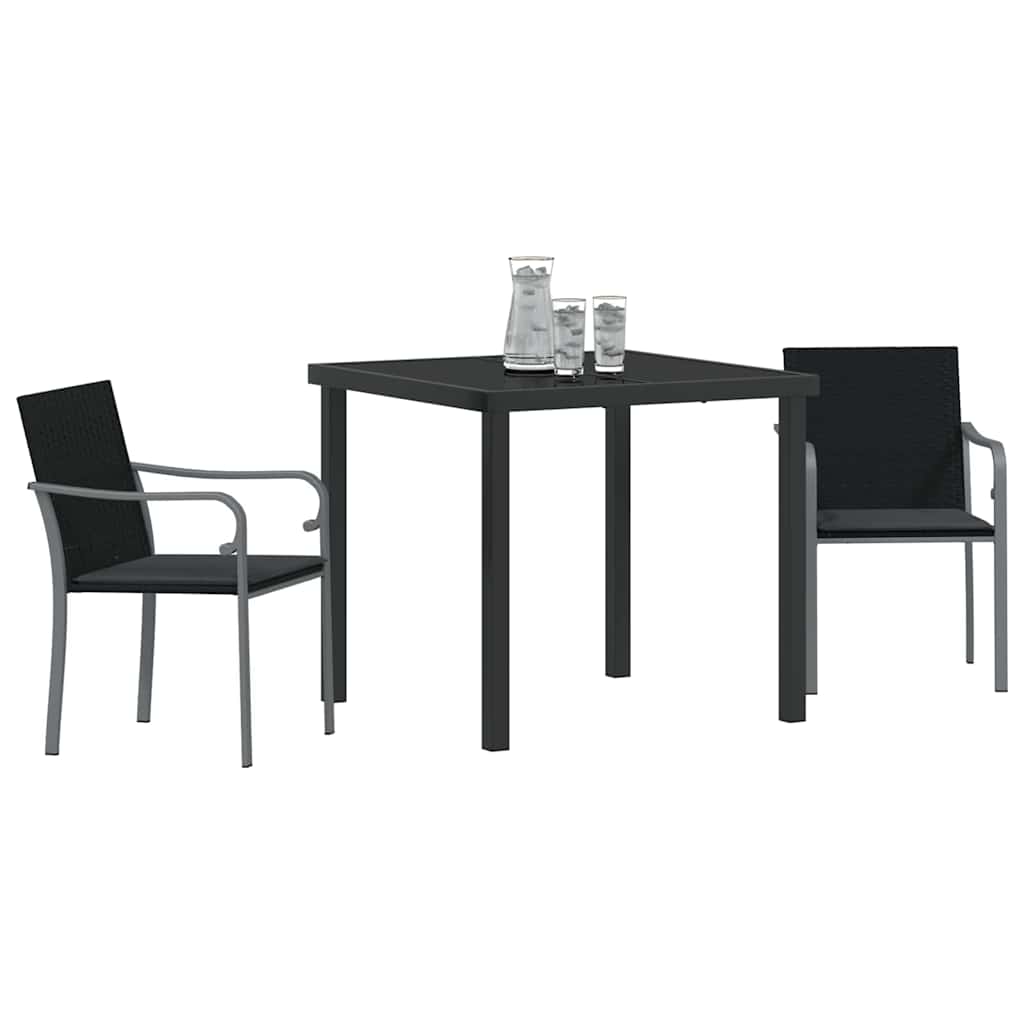 Garden Dining Set 3 pcs Black and Grey PE Rattan