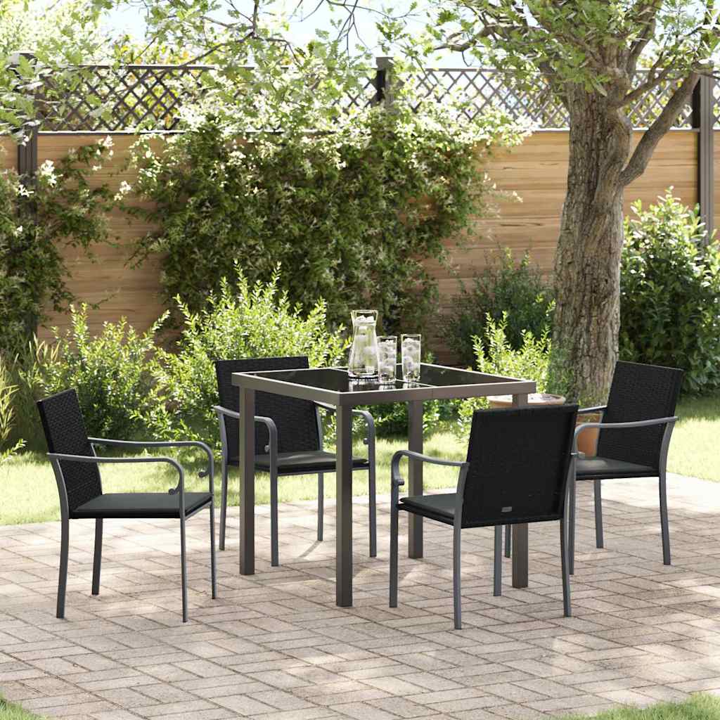 Garden Dining Set 5 pcs Black and Grey PE Rattan