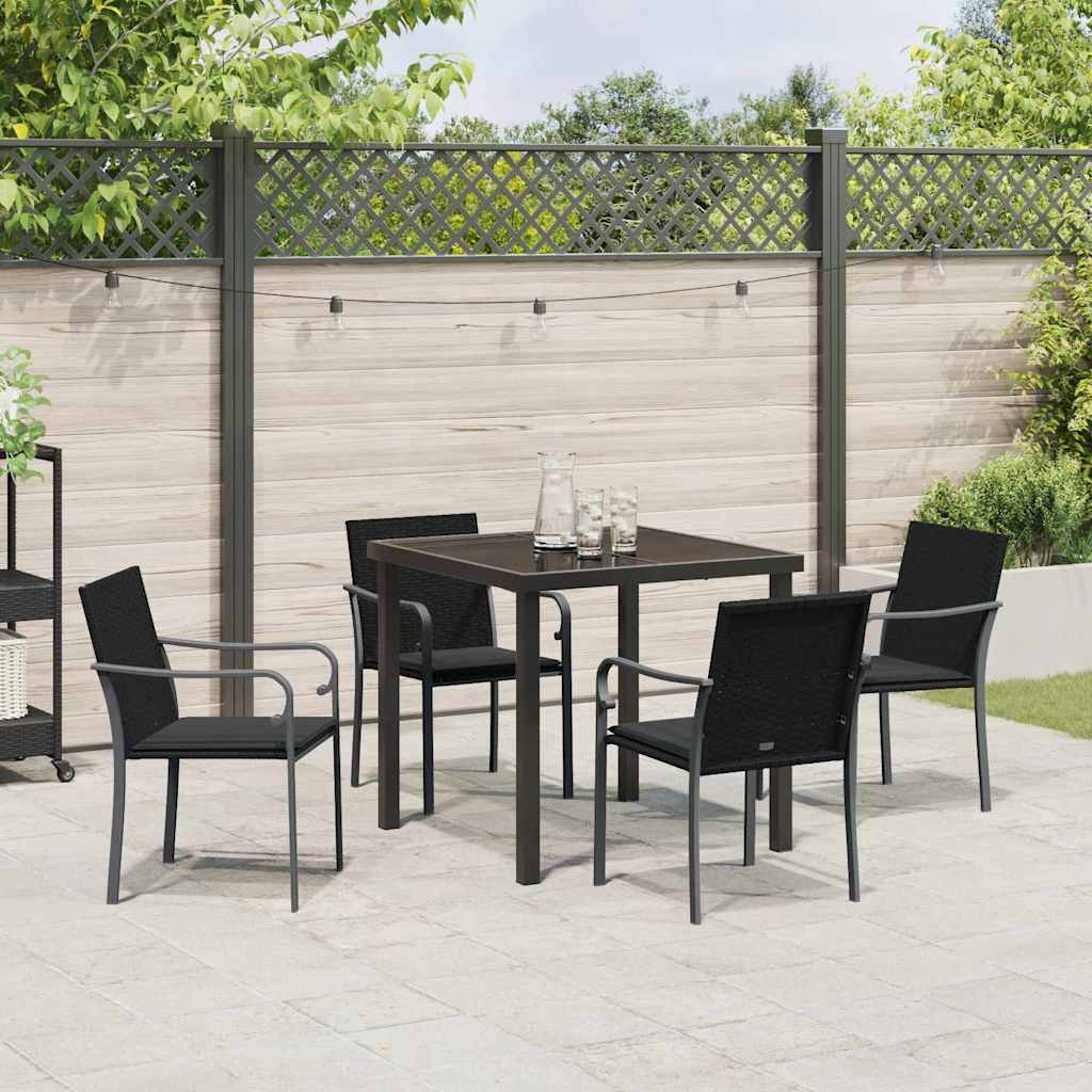 Garden Dining Set 5 pcs Black and Grey PE Rattan