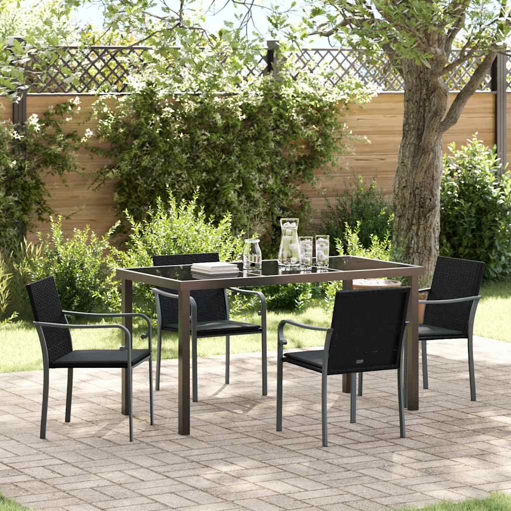 Garden Dining Set 5 pcs Black and Grey PE Rattan