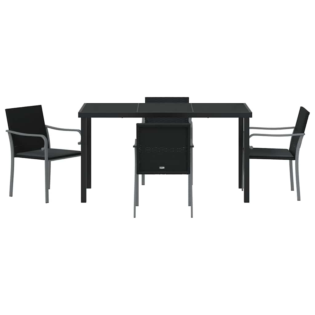 Garden Dining Set 5 pcs Black and Grey PE Rattan