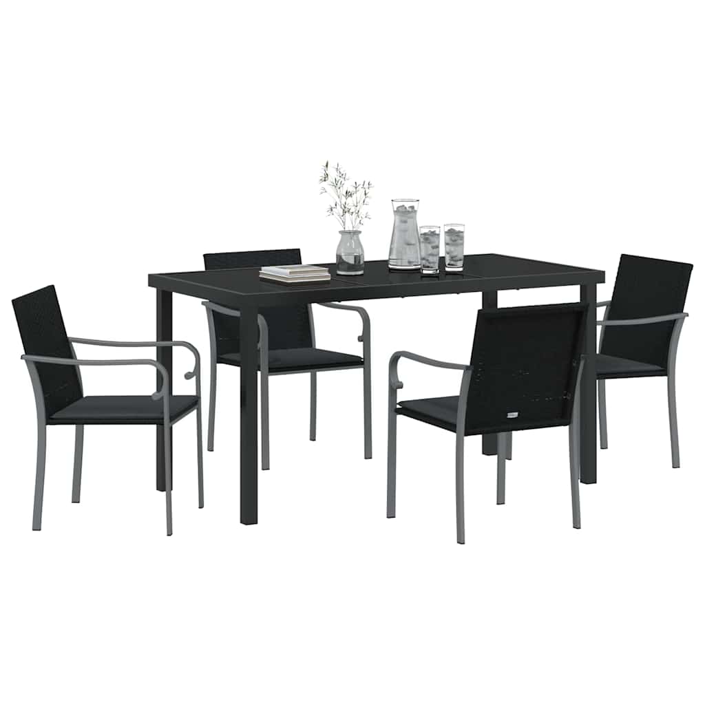 Garden Dining Set 5 pcs Black and Grey PE Rattan