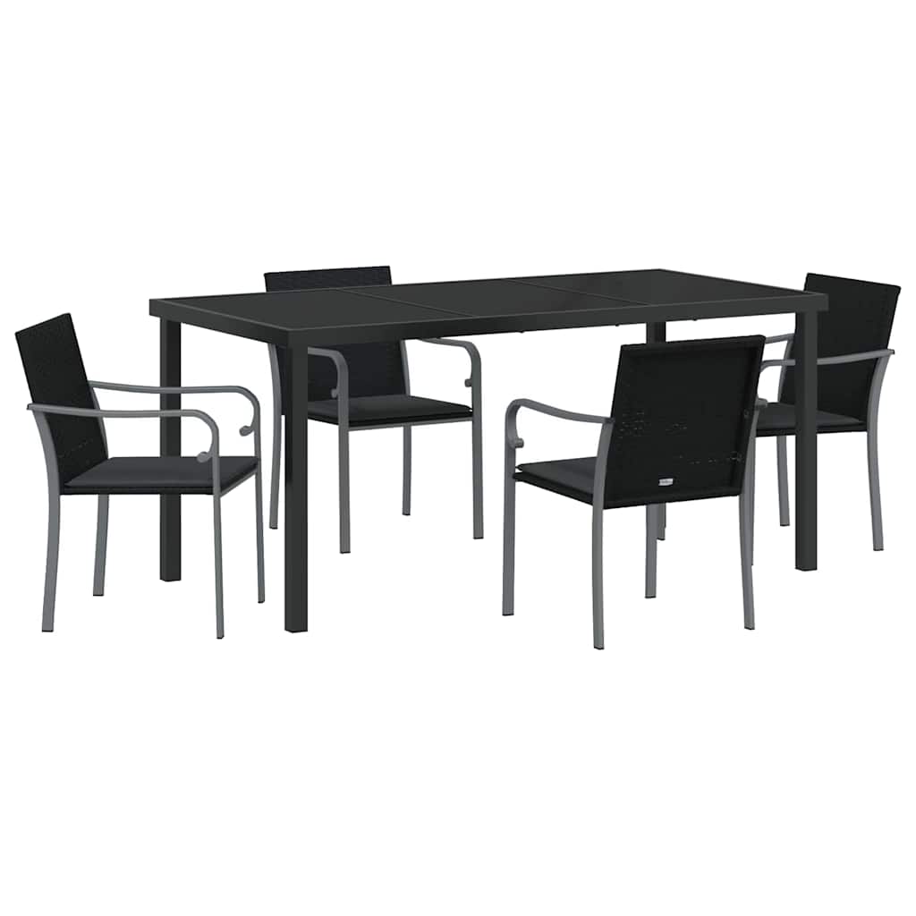 Garden Dining Set 5 pcs Black and Grey PE Rattan