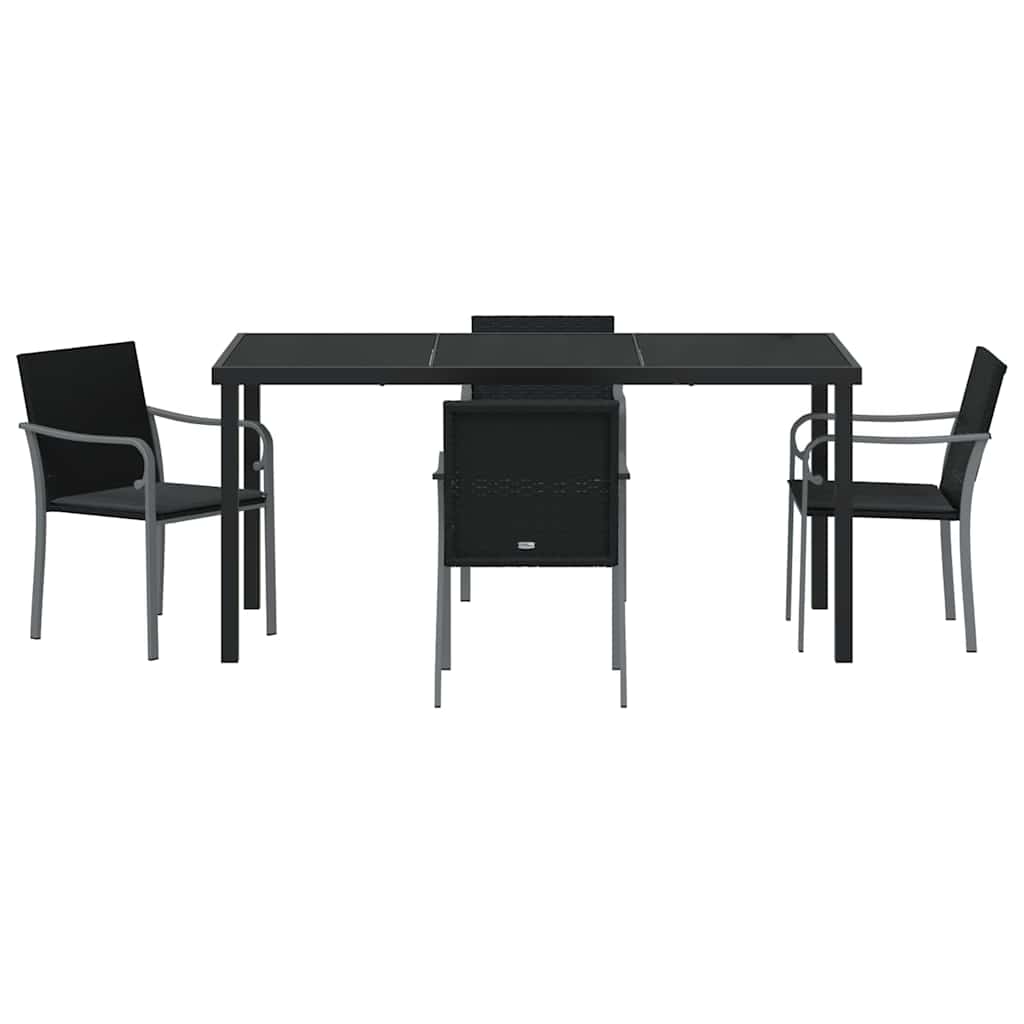 Garden Dining Set 5 pcs Black and Grey PE Rattan