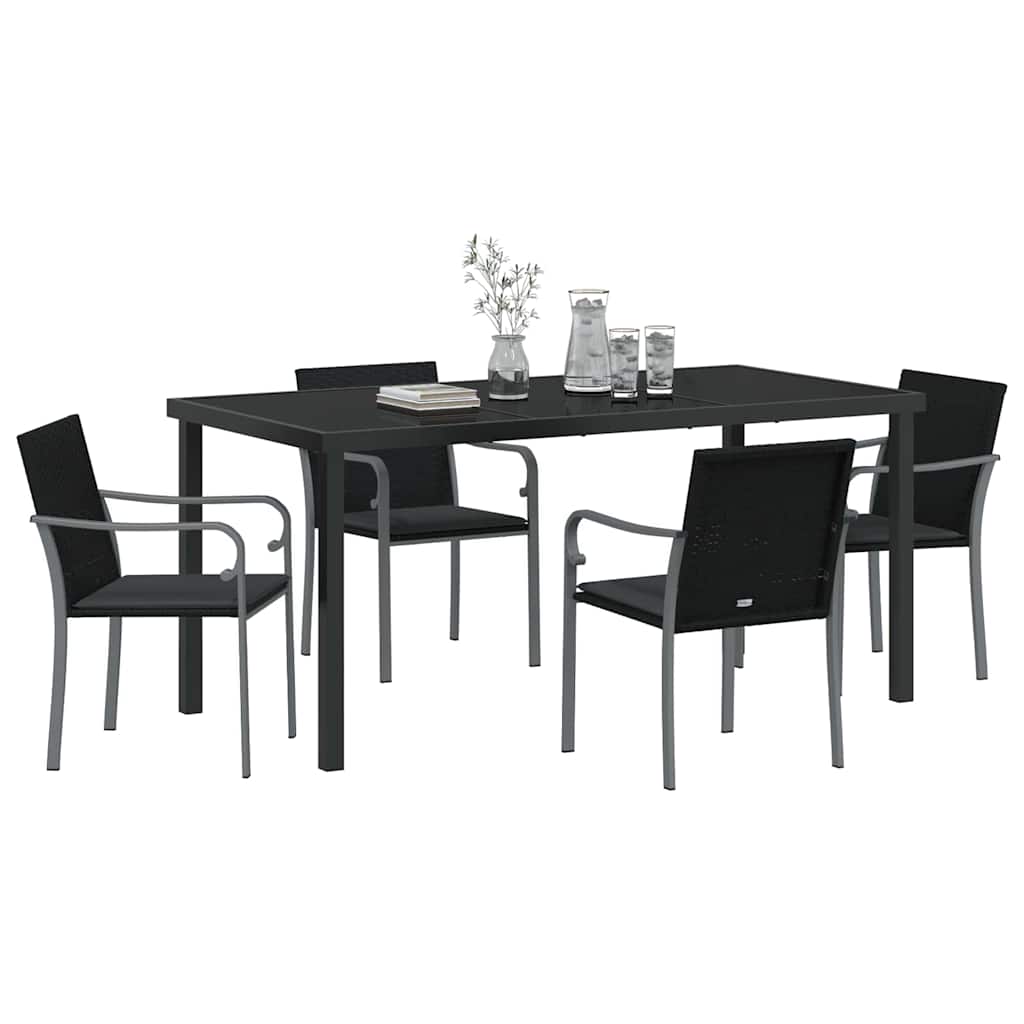 Garden Dining Set 5 pcs Black and Grey PE Rattan