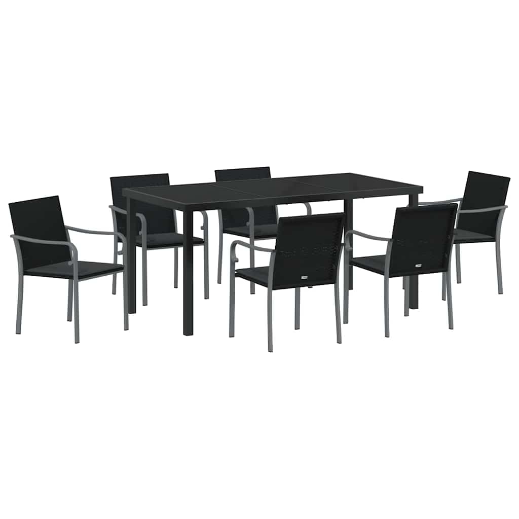 Garden Dining Set 7 pcs Black and Grey PE Rattan