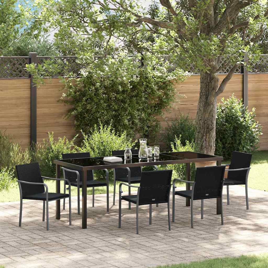 Garden Dining Set 7 pcs Black and Grey PE Rattan