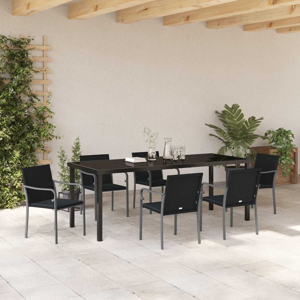 Garden Dining Set 7 pcs Black and Grey PE Rattan