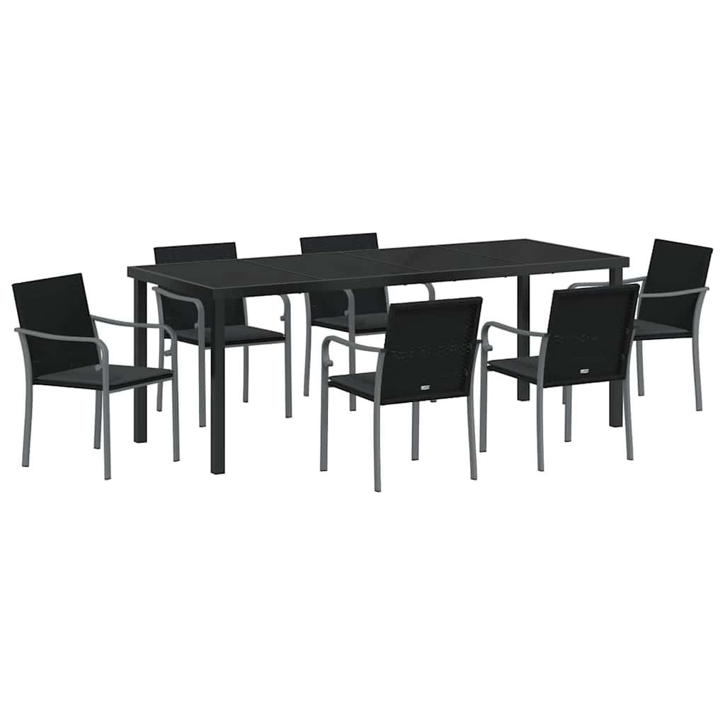 Garden Dining Set 7 pcs Black and Grey PE Rattan