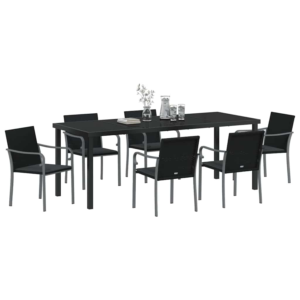 Garden Dining Set 7 pcs Black and Grey PE Rattan