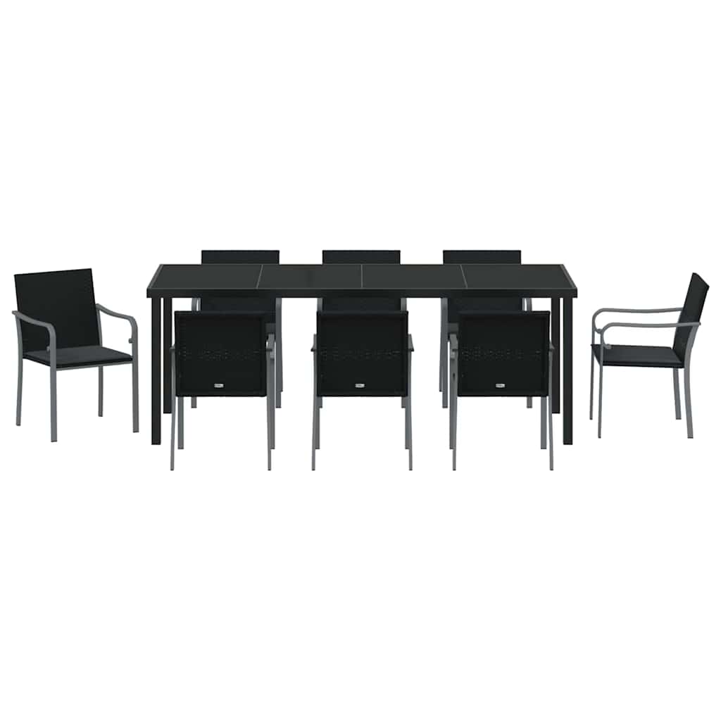 Garden Dining Set 9 pcs Black and Grey PE Rattan