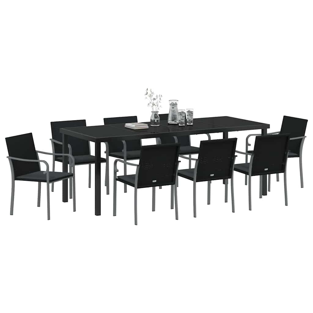 Garden Dining Set 9 pcs Black and Grey PE Rattan