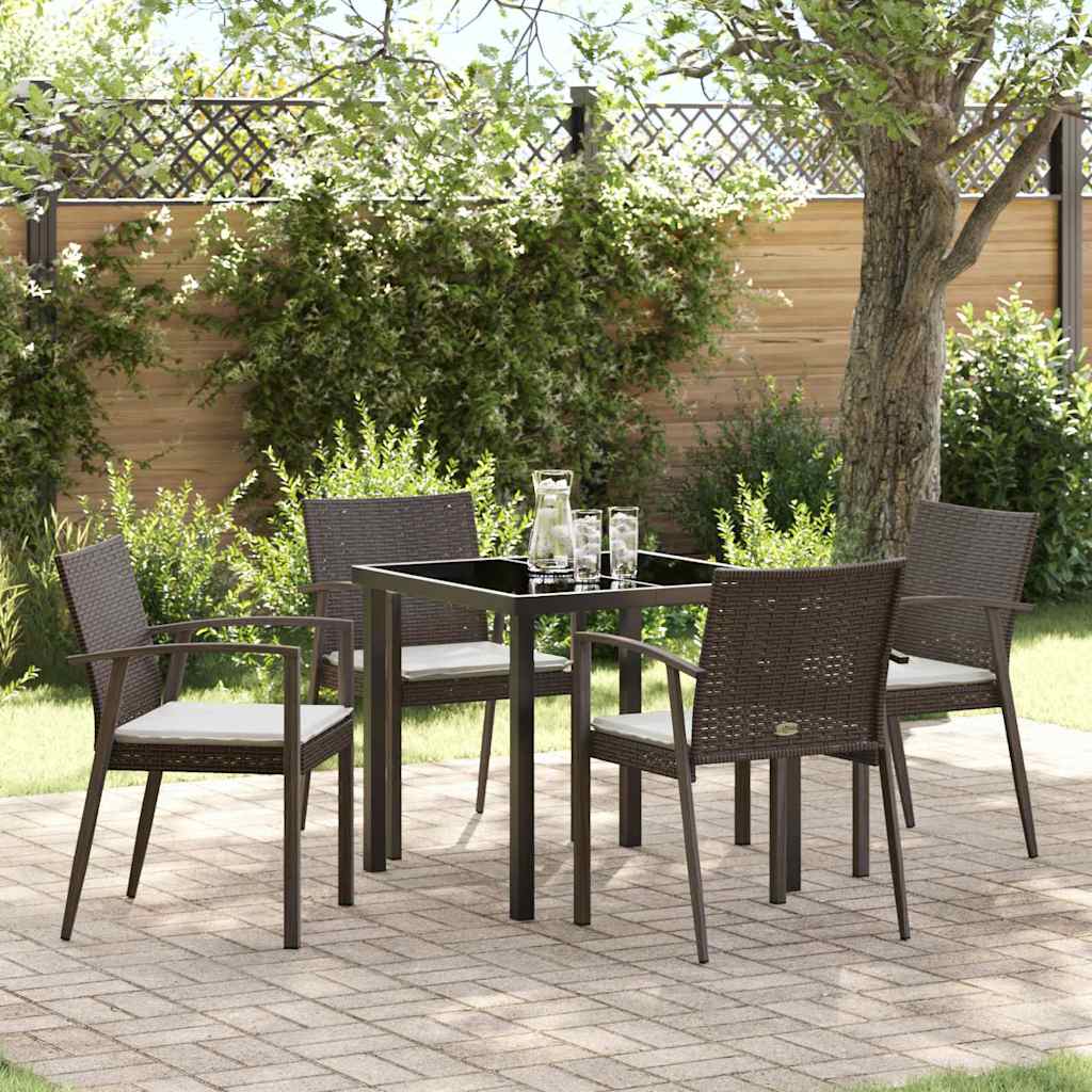 Garden Dining Set 5 pcs Brown and Black PE Rattan