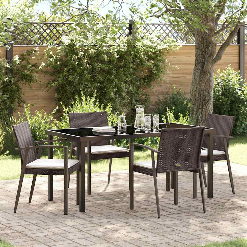 Garden Dining Set 5 pcs Brown and Black PE Rattan