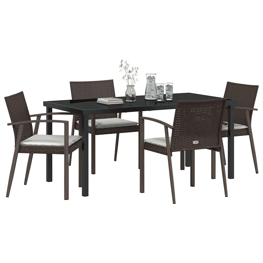 Garden Dining Set 5 pcs Brown and Black PE Rattan