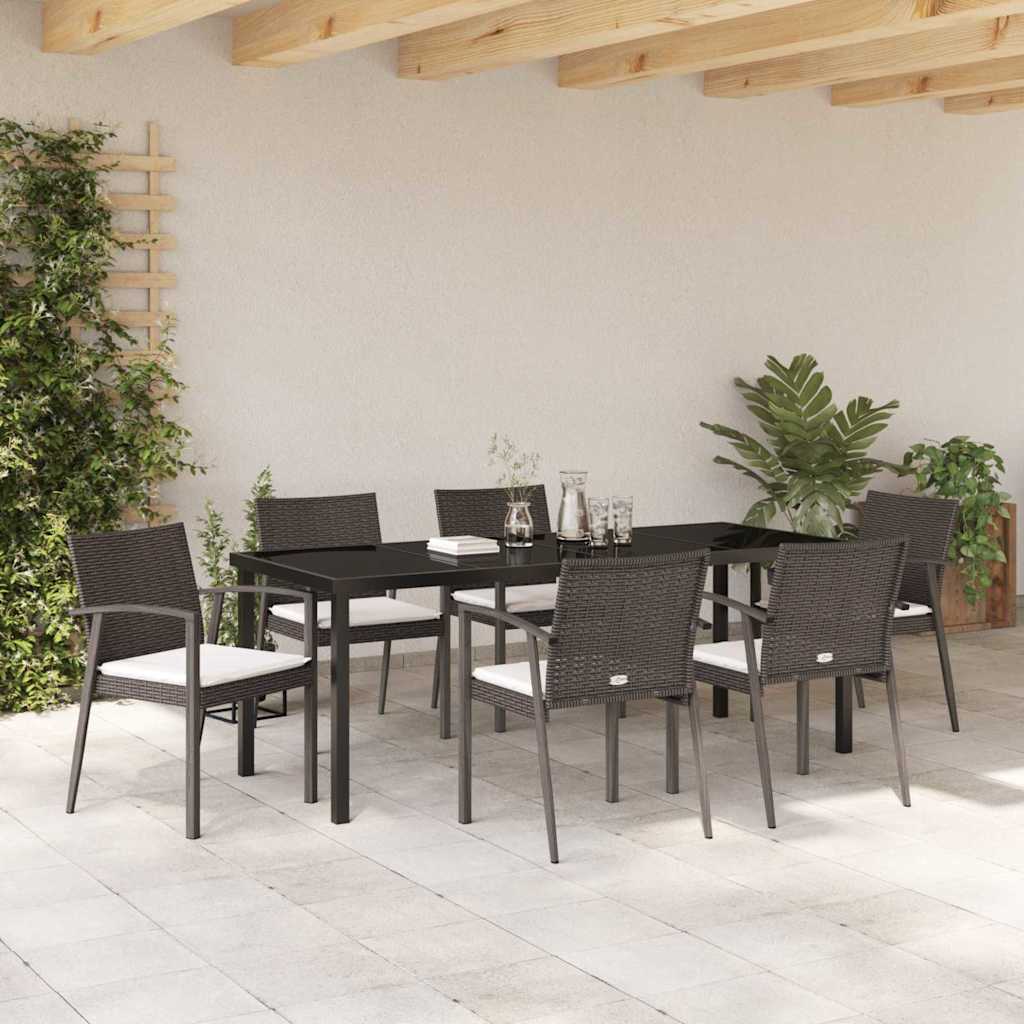 Garden Dining Set 7 pcs Brown and Black PE Rattan